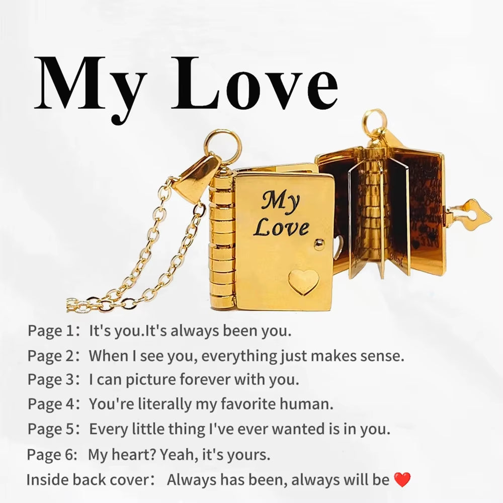 Openable Book Locket Pendant Necklace My Son Daughter Book Necklaces Girl Boy Graduation Jewelry Steel Choker Birthday Gift