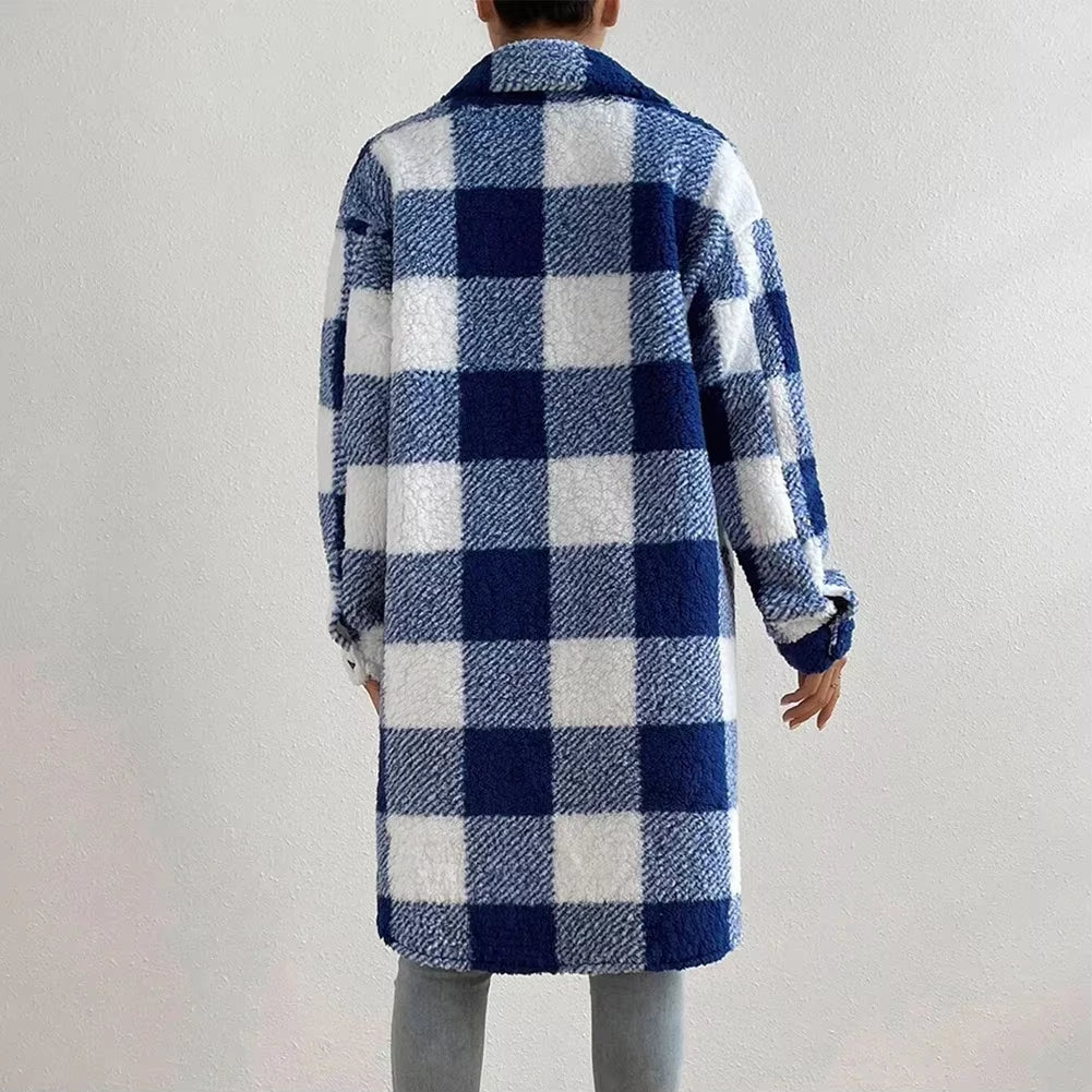 Outwear Jacket Holiday Ladies Winter Warm Outwear Plaid Long Jacket Shacket Cardigan Womens Tartan Check Jacket