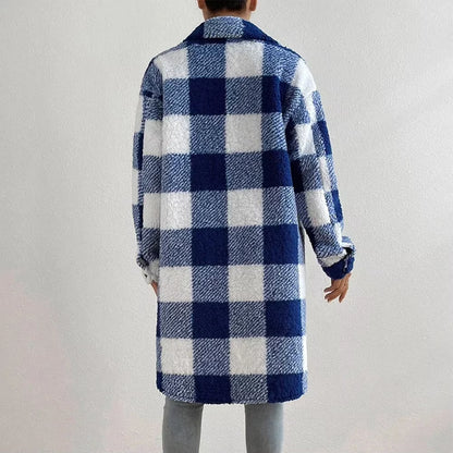 Outwear Jacket Holiday Ladies Winter Warm Outwear Plaid Long Jacket Shacket Cardigan Womens Tartan Check Jacket
