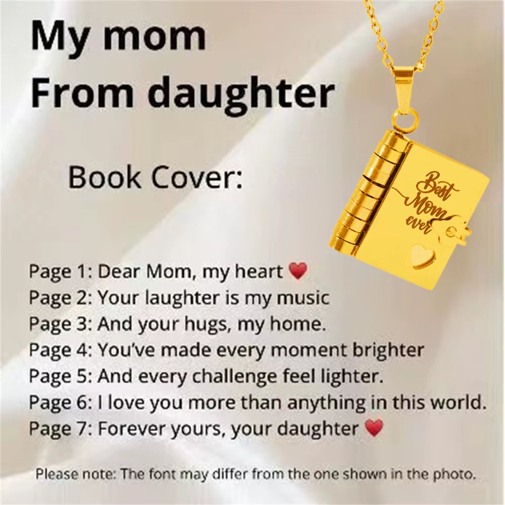 Openable Book Locket Pendant Necklace My Son Daughter Book Necklaces Girl Boy Graduation Jewelry Steel Choker Birthday Gift